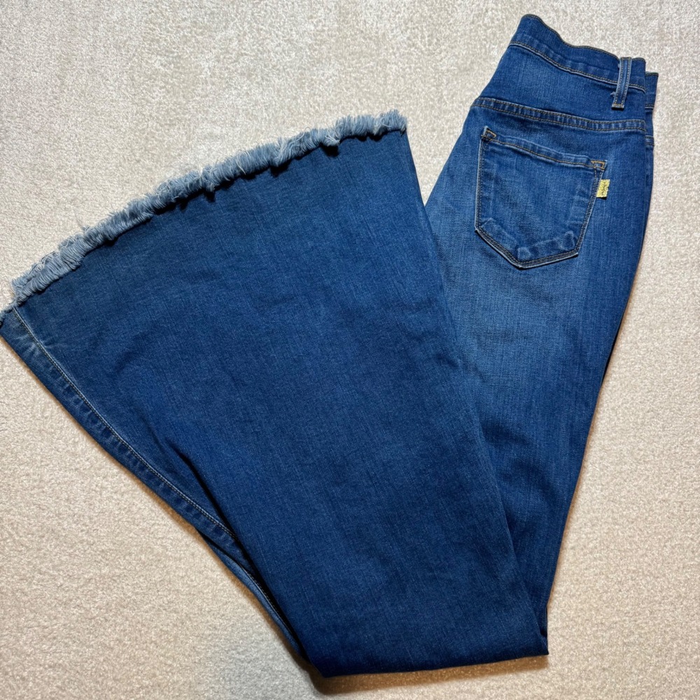 Vibrant M.I.U. Made in USA Super Flare Bell Bottom Jeans Size 9 Distressed Y2K